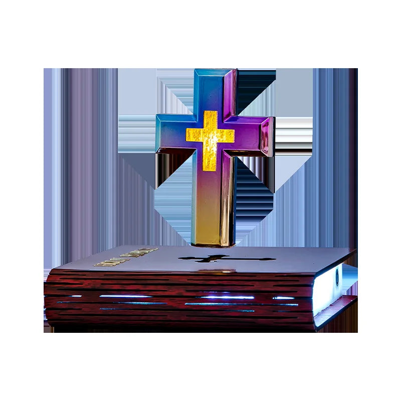 Magnetic Levitating Cross Floating Christian Cross Decorations Maglev Cross the Holy Bible Base