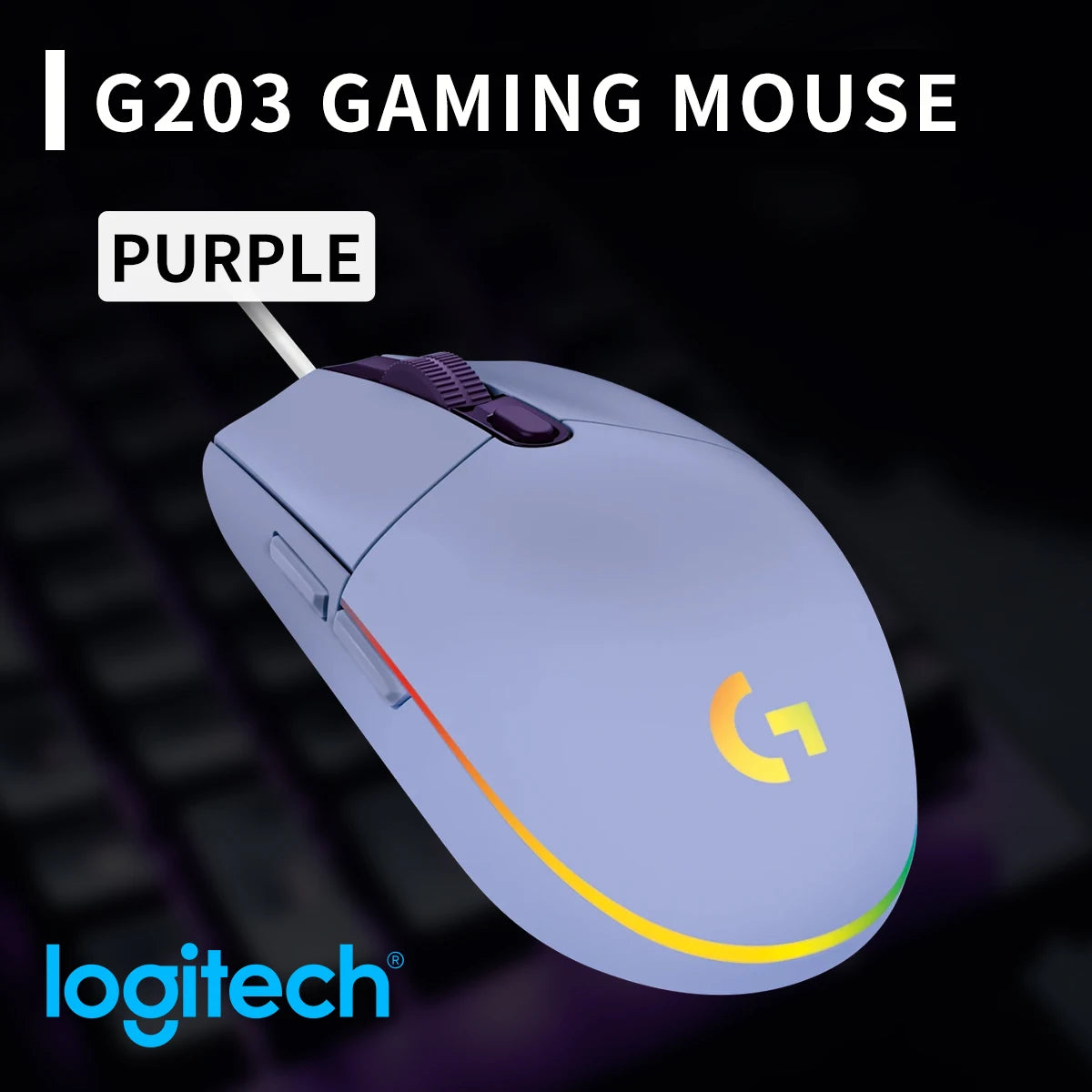 Official Logitech G203 Mouse for Gaming, Lightsync RGB with 3 Zones, 25G Acceleration, 200 IPS Tracking Speed