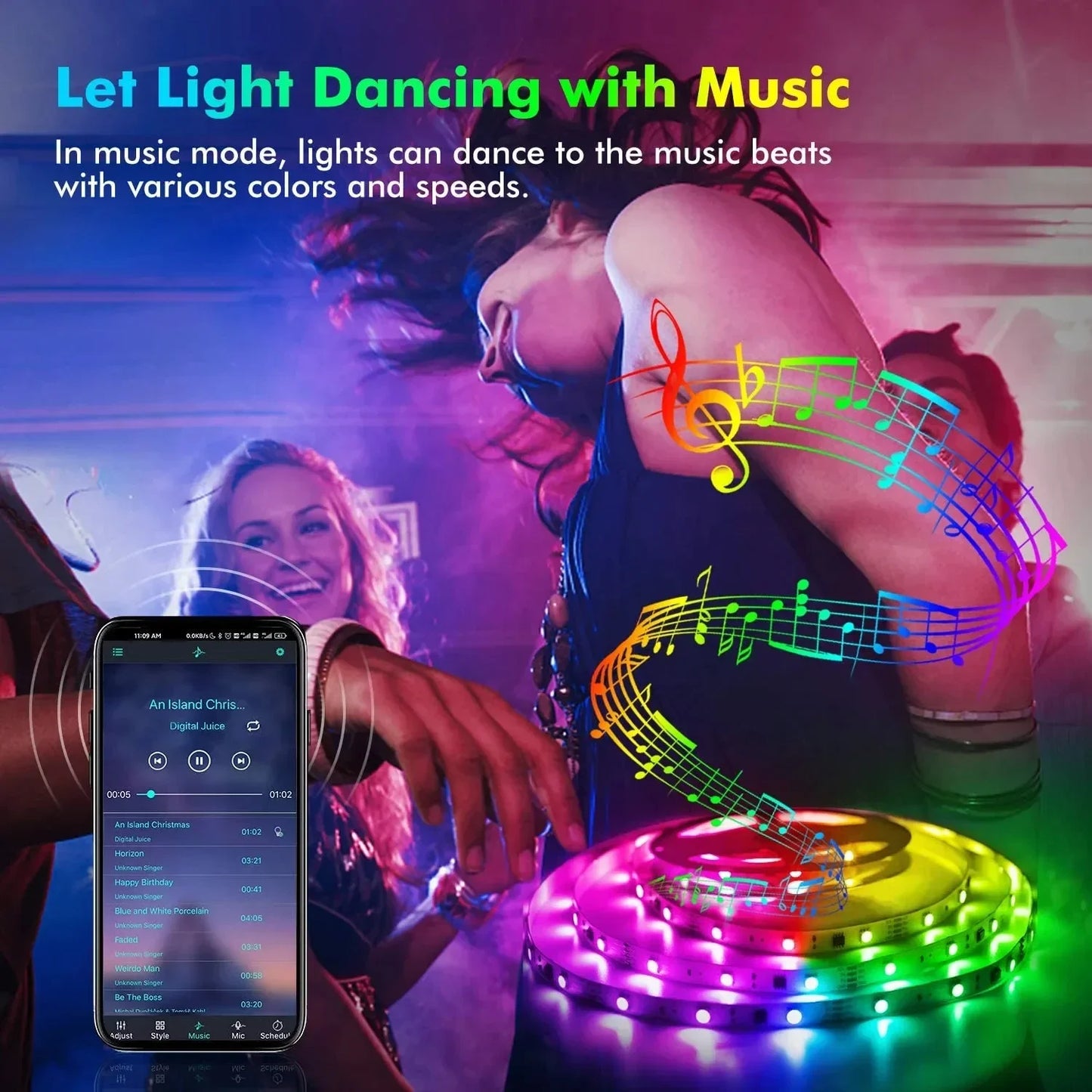 Gaming RGB LED Light Strip USB 5V 5050 Music Sync Flexible Tape Christmas Lights Remote & APP Control for Desk Room Decorations