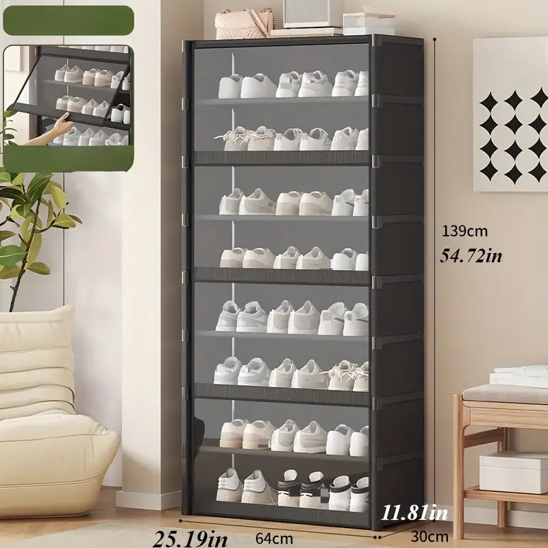 Level 5-9 Dustproof and Transparent Large-Sized Shoe Rack, Shoe Cabinet, Can Accommodate 12-24 Pairs of Shoes Shoe Rack Organizer, Shoe Cabinet, Closed Shelves, Shoe Rack Support, Suitable for Garage, Bedroom, Living Room Sho