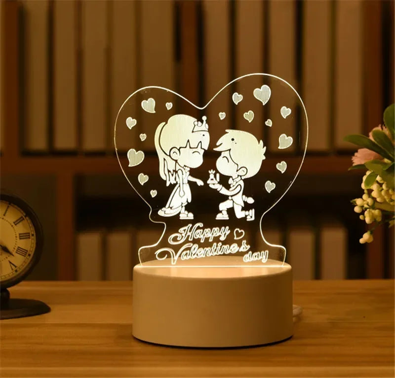 Romantic Love 3D Acrylic Neon Sign Led Lamp for Home Children's Night Lights Table Lamp Birthday Valentine's Day Bedside Lamp