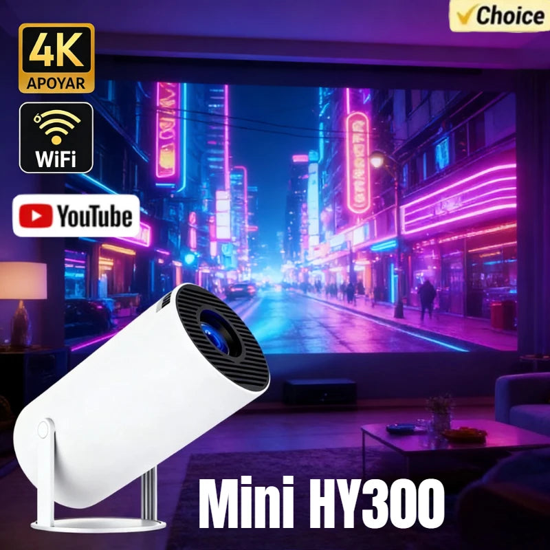 Portable Projector 4K Ultra HD 2025 MINI HY300 300ANSI Brightness Android 11 BT54 Electronic Focus Built in Speaker Home Theater