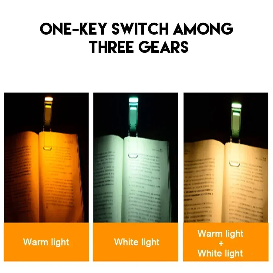 Book Light Brightness Adjustable for Eye-Protection USB Rechargeable LED Clip on Portable Bookmark Light for Reading in Bed Car
