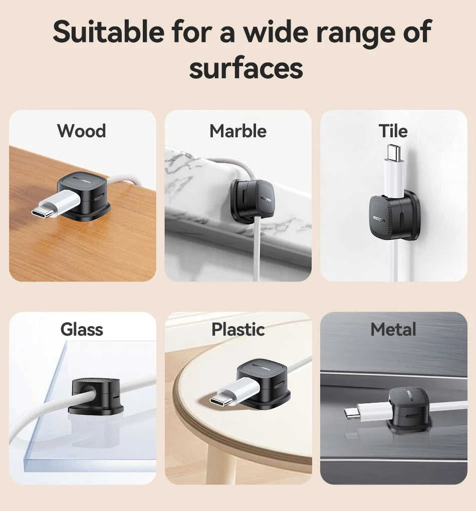 Rocoren Magnetic Cable Organizer Smooth Adjustable Cable Holder Under Desk 6PCS Stable Cable Management Wire Keeper Cable Clips