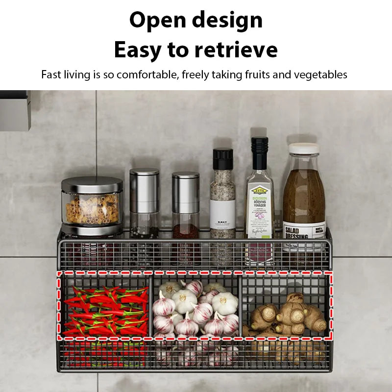 Kitchen Wall Mounted Storage Rack Vegetables Fruits Holder Onion Garlic Condiments Spice Double Layer Storage Shelf Organizer