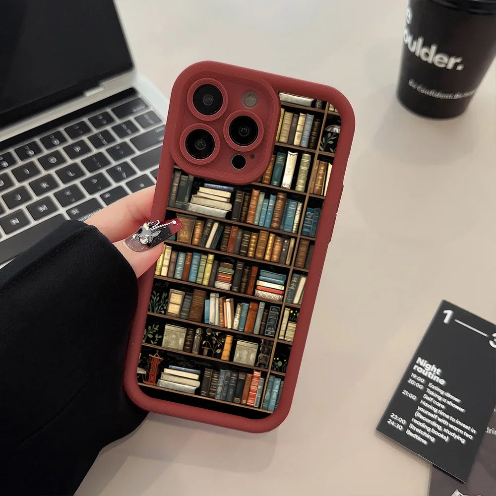 Book Shelf Creative Pattern Phone Case For iPhone 17 11 12 13 14 15 16 Pro Max 16E XS X XR 7 8 Plus 17 Air Shockproof Soft Cover