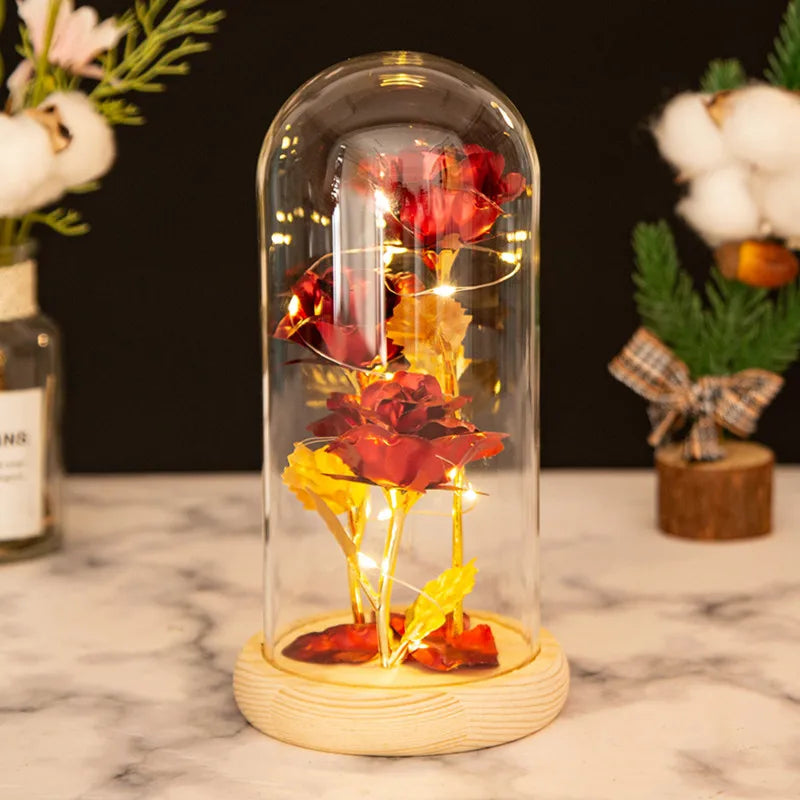 Glass Rose Flower for Women，Light Up Rose in A Glass Dome,Rose Gifts for Christmas， Anniversary，Wedding，Valentines，Birthday