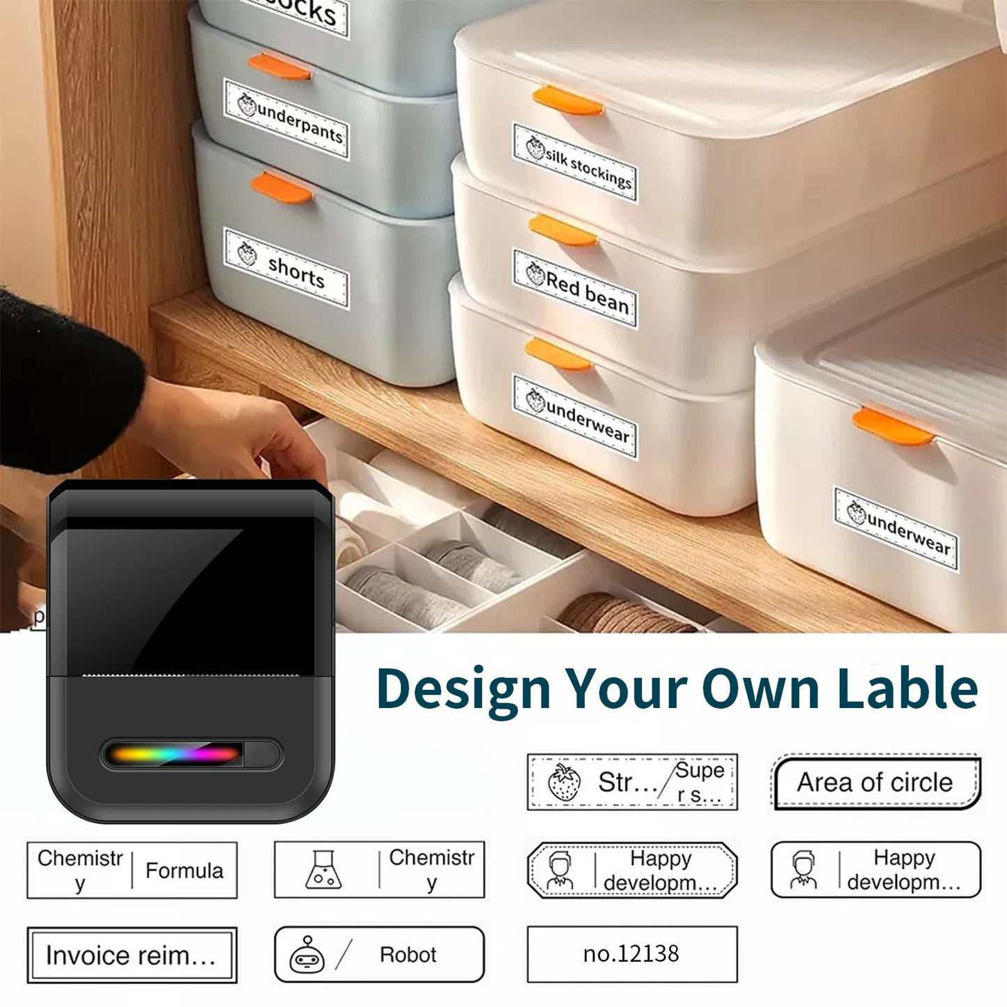 Mini portable thermal label printing machine - suitable for small businesses, offices, and homes, mobile wireless label barcode
