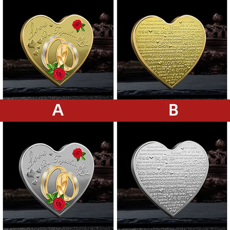 Heart Shape Love Coin for Lover 52 Kinds of Words I Love You Collectible Coins Collection Plated Gold Souvenirs