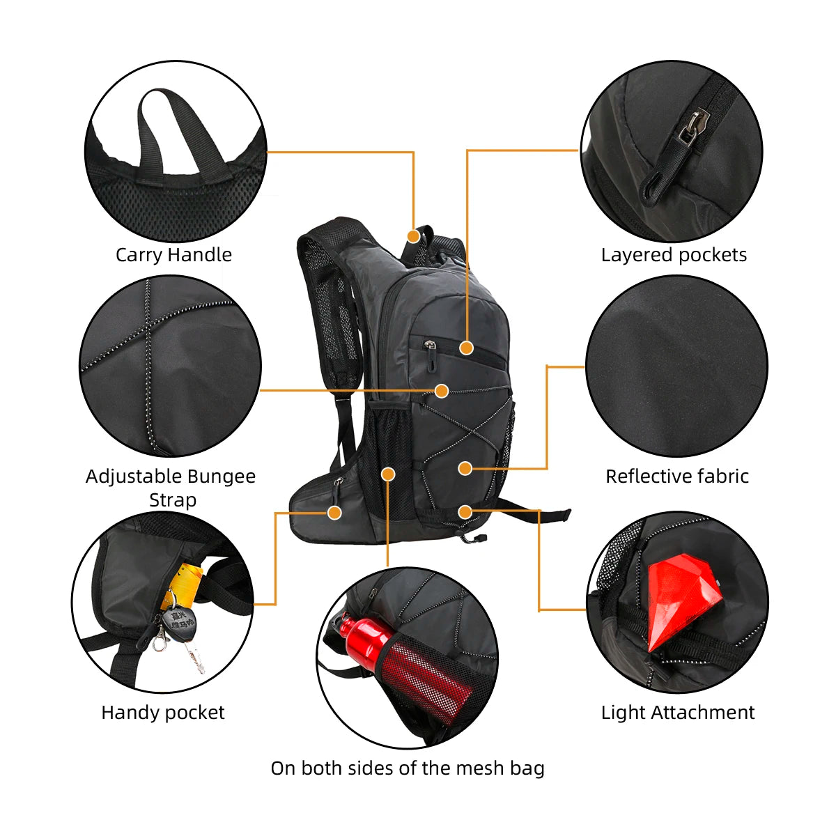 Reflective backpack, outdoor mountaineering bag, hydration bladder, hiking, high-capacity sports moto, trail running backpack