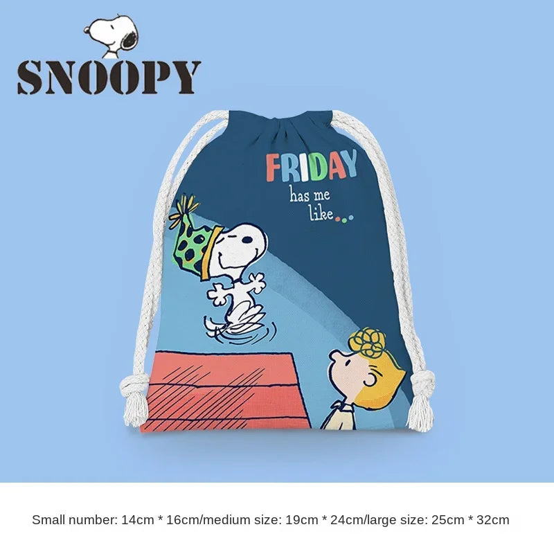 Snoopy Drawstring Bag Reusable Cotton Fabric Storage Bag Cartoon Toiletries Bag Jewelry Bag Candy Bag Gift Bag Party Decoration