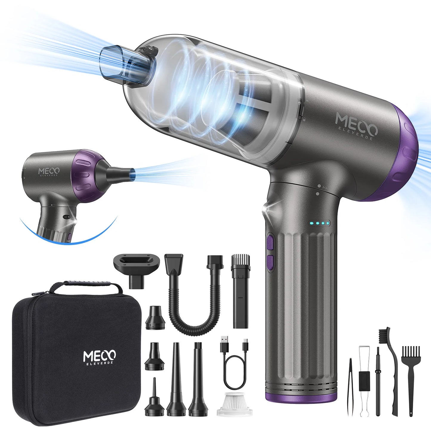 MECO ELEVERDE ME-VC2 Electric Compressed Air Duster & Vacuum Cleaner 4 in 1 Function Powerful 3-Gear Keyboard Cleaner for Home