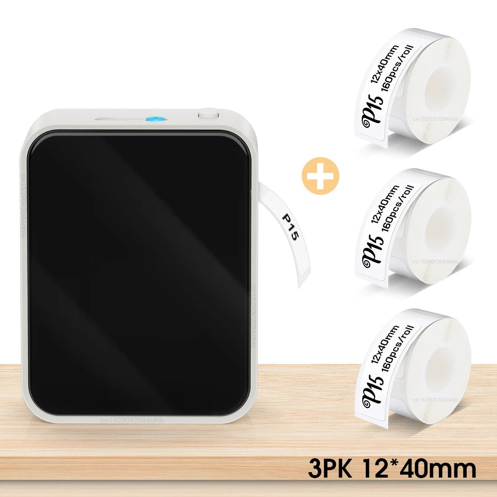 Mini Thermal Printer P15 Label Printer Portable Bluetooth Adhesive Sticker Labeller Inkless Labeling Machine with Thermal Paper