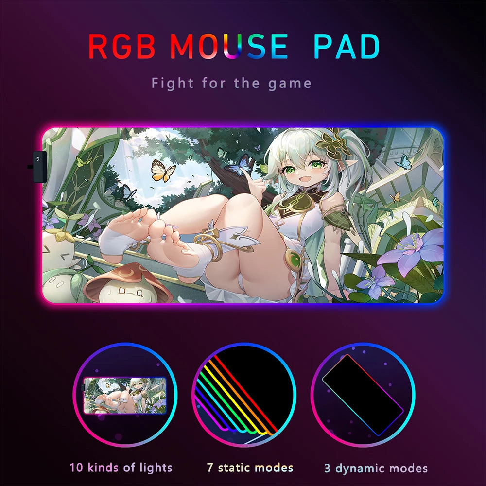 RGB Sexy Girl Naked Anime XXL Mouse Pad Gamer Genshin Impact Gaming Keyboard Computer Large Desk Mat Kawaii Without Censorship