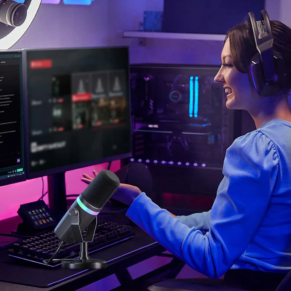 USB XLR Dynamic Gaming Microphone RGB Dynamic Computer Microphone PC Computer Gaming Mic for Streaming Recording