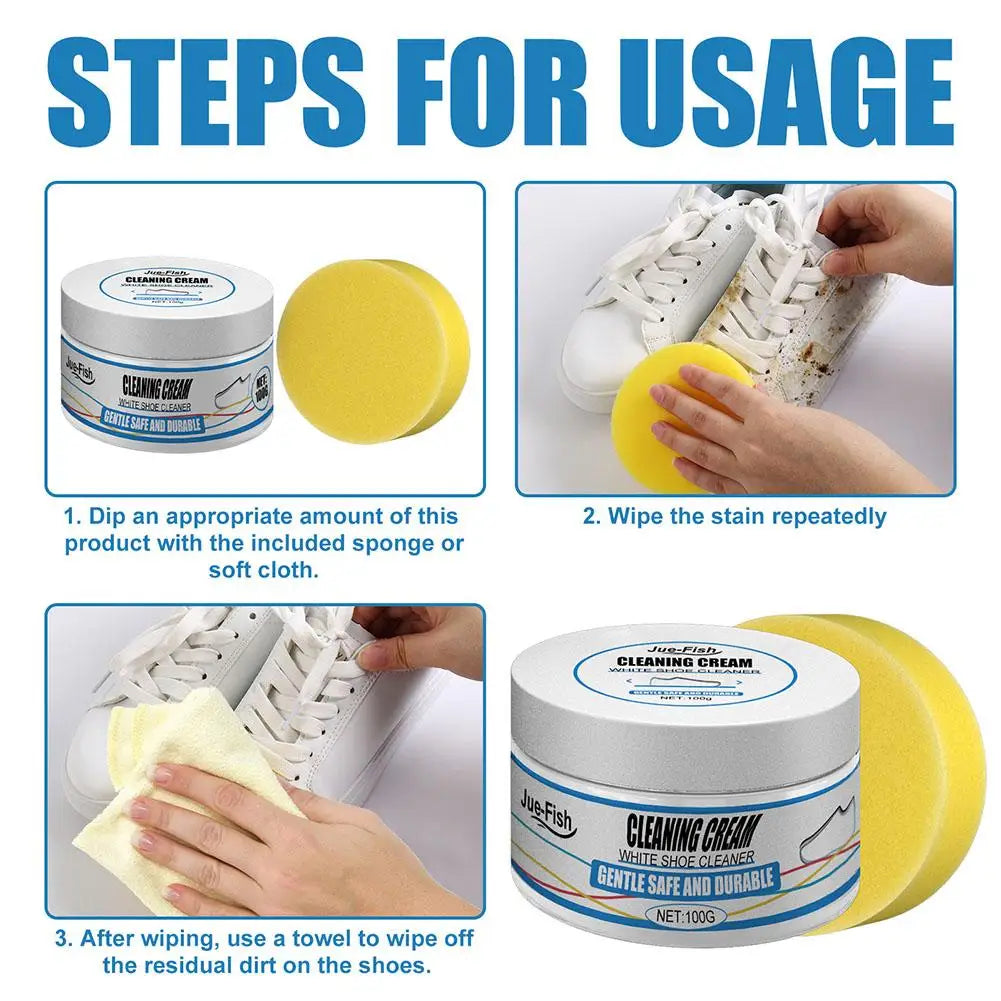 White Shoes Cleaning Cream With Wipe Sponge Stains Remover Shoes Whitening All-Purpose Cleansing Cream For Shoes Sneakers