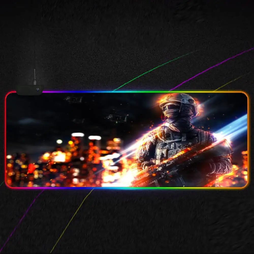 Cool Battlefield 6 Mouse Pad RGB Gaming Mouse Pad XXL, Extended Surface, Non-Slip, Smooth, LED Lights, Perfect Desk Mat