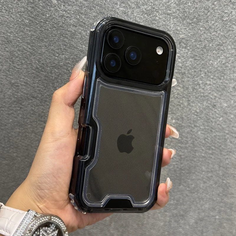 3 in 1 Transparent Heavy Duty Armor phone case for iPhone 17 16 15 14 13 12 11 Pro Max Air Plus full shockproof hard back cover