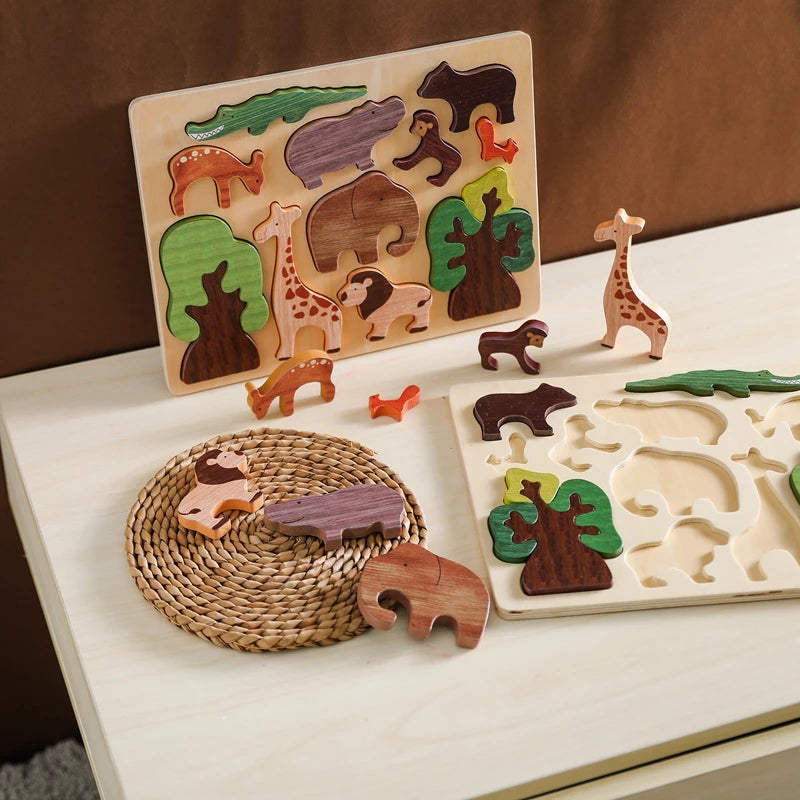 Baby Toys 3d Wooden Puzzle Forest Animals Jigsaw Puzzle Board Early Educational Montessori Wooden Toys for Children Gifts