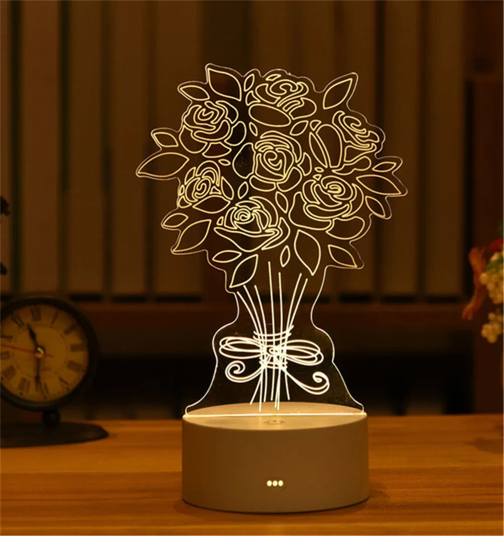 Romantic Love 3D Acrylic Neon Sign USB Led Lamp for Home Children's Night Lights Table Lamp Birthday Valentines Day Bedside Lamp