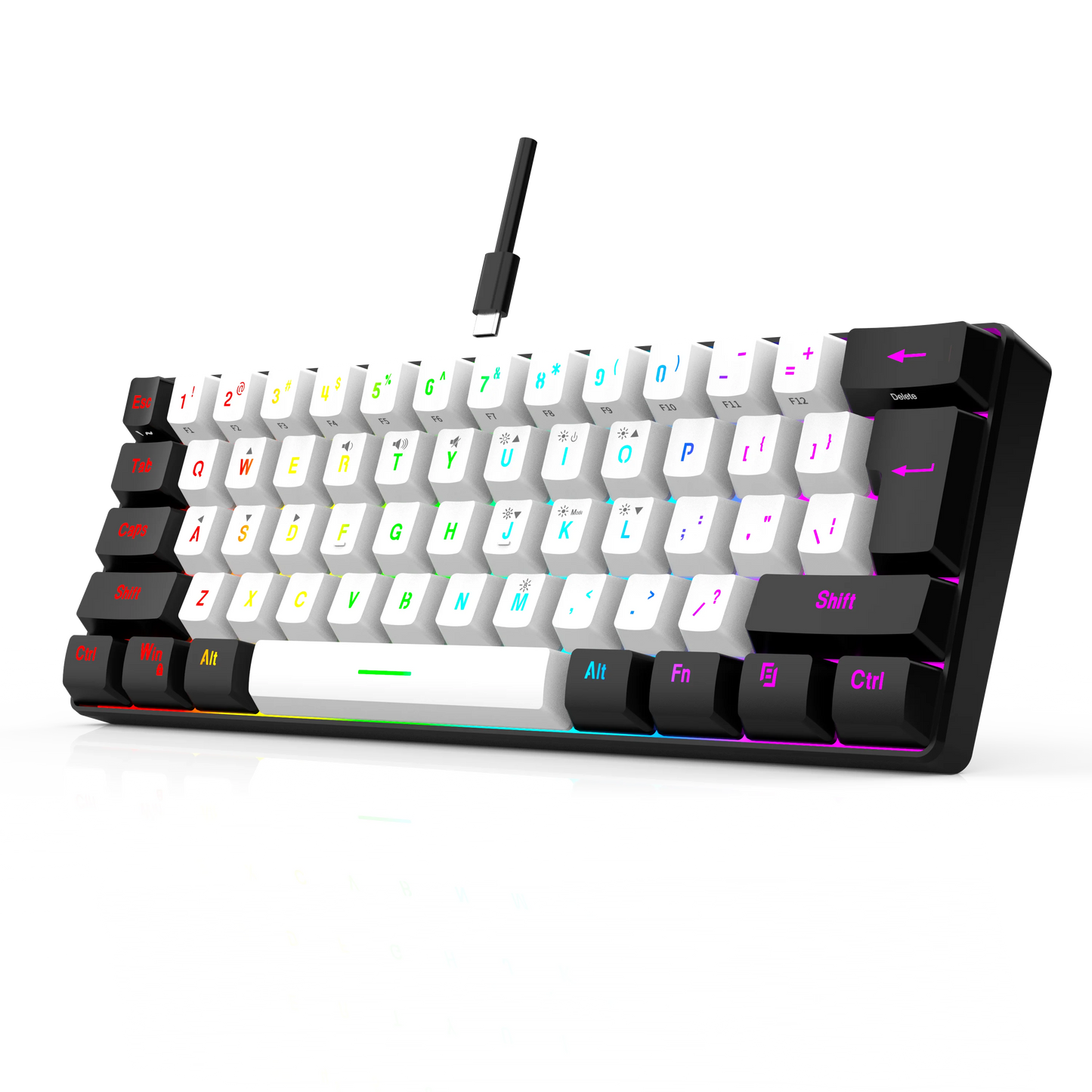 60% compact wired keyboard, red switch mechanical keyboard, 61 keys, RGB backlight, ergonomic, small portable office computer me
