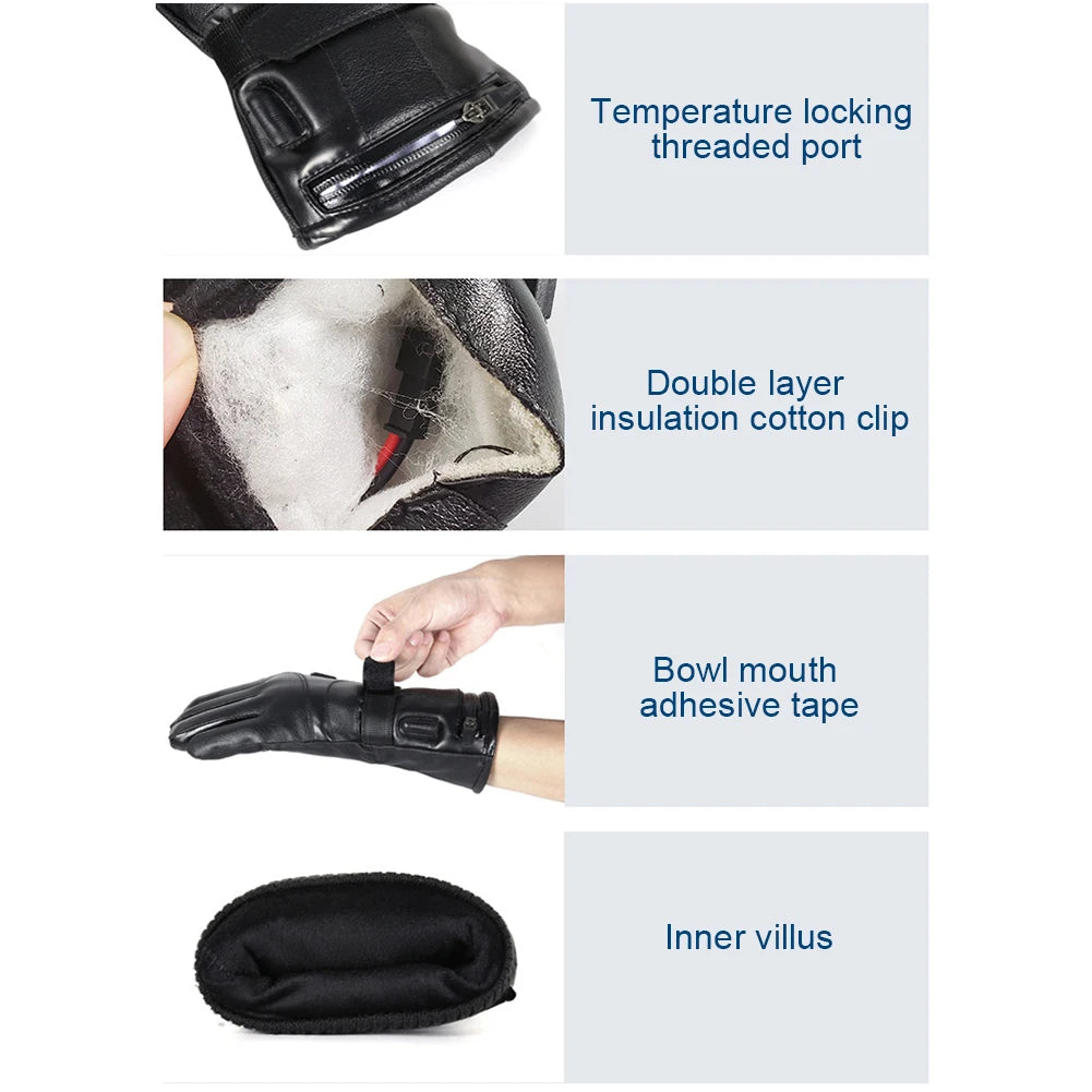 Motorcycle Heated Gloves Thermal Heat Gloves Winter Warm Skiing Motorcycle Bicycle Fishing Waterproof Heated Rechargeable Gloves