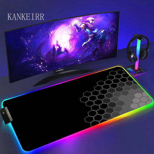 Geometry Large RGB Gamer Mousepad With Backlight Mouse Mat Gaming Mousepads LED Keyboard Mats Luminous Desk Pads Mouse Pad PC