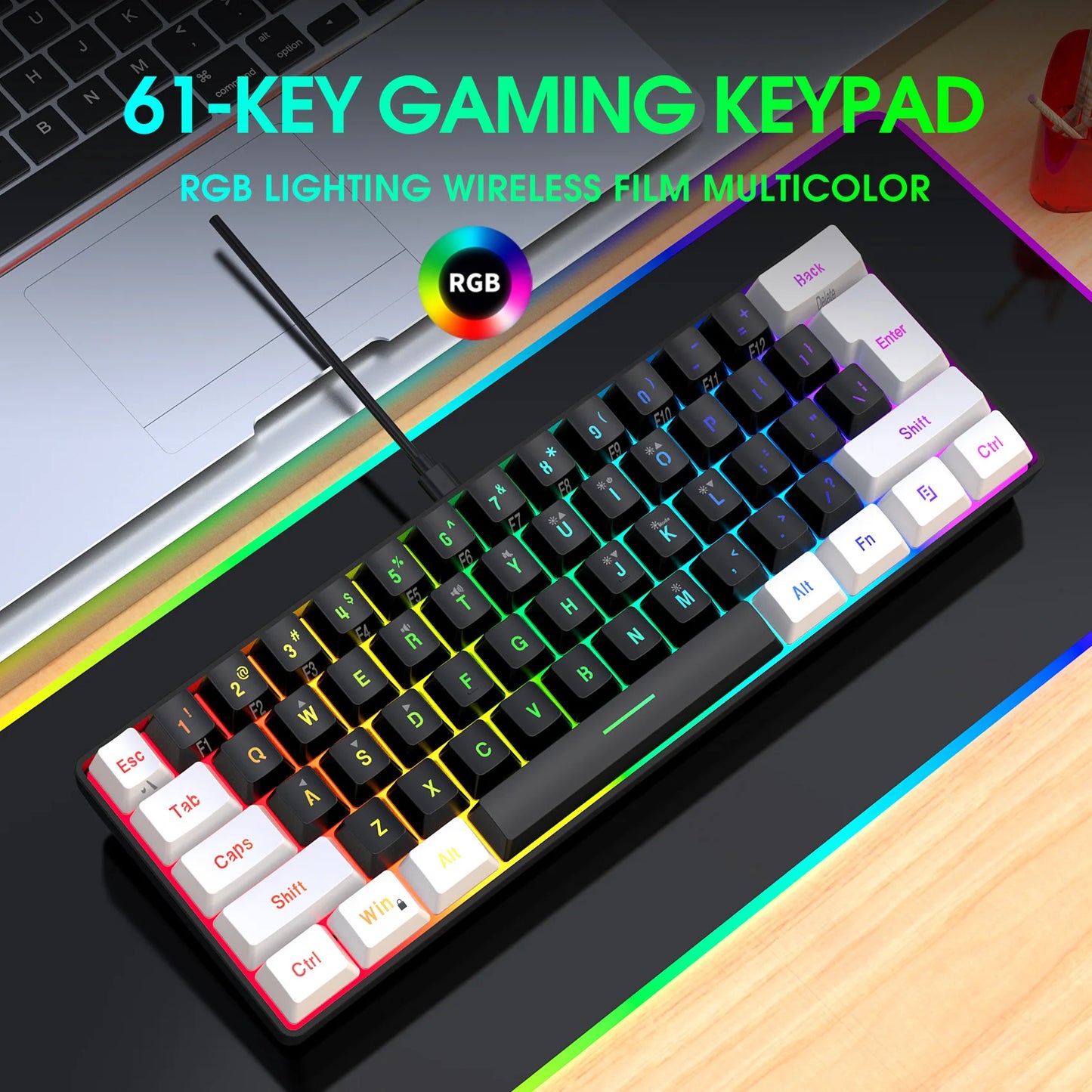 Multi-Color RGB 61Keys Wired Game Keyboard Backlight Keyboard Small Compact Gaming Keyboard for PC Laptop Gamer Dropshipping