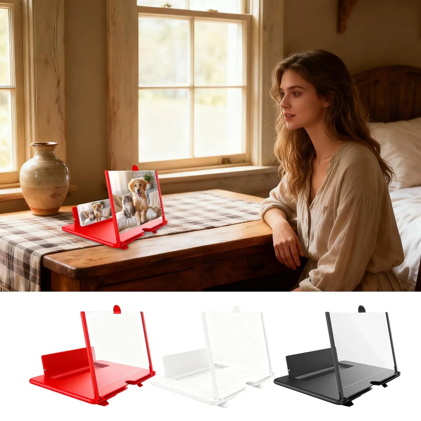 Screen Magnifier Desktop Amplifier 3D HD Cell Phone Magnifier for Seniors Video Watching Movie Night Home Travel Break Party