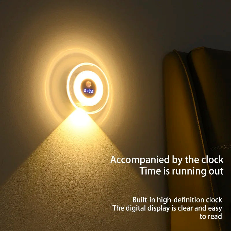 Smart LED Wall Lamp with Remote & Motion Sensor - Bedside Night Light with Clock & USB Charging