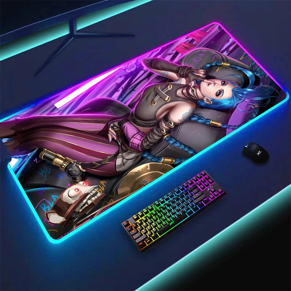 JINX VI RGB Gaming Mouse Pad 900x400mm Anime Arcane Mats League of Legends Gamer Carpet Rug LOL Large Keyboard LED Cool Desk Mat