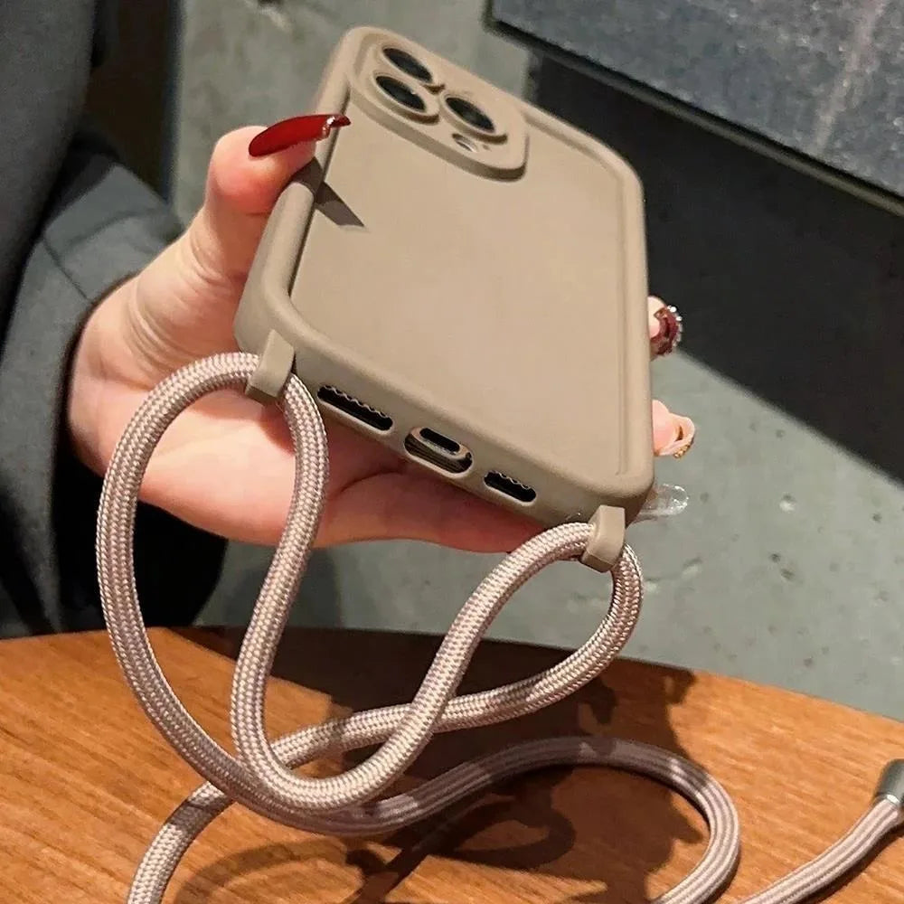 Crossbody Soft Phone Case For iPhone 17 Air 16E 15 16 Pro Max 14 13 12 11 7 8 Plus XS XR SE 2022 Adjustable Lanyard Strap Cover