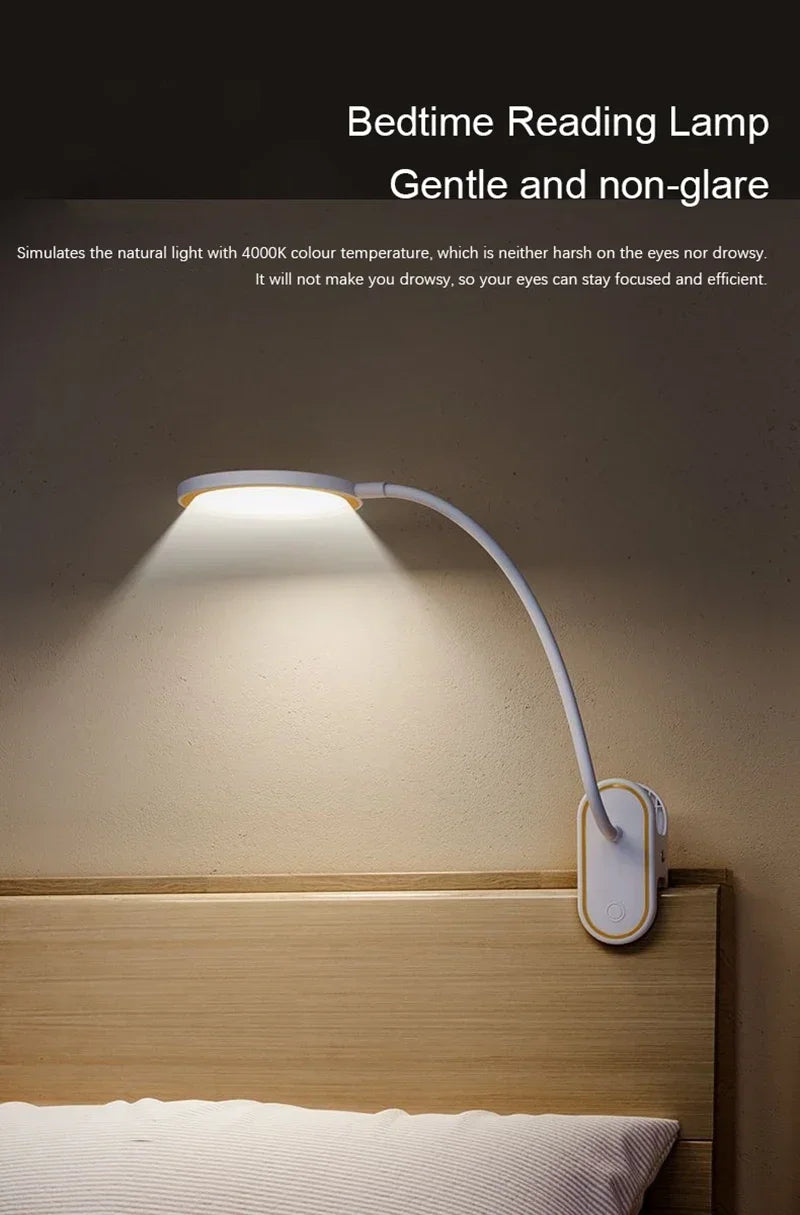 LED Reading Book Light USB Rechargeable Table Lamp With Clip Bedside Reading Light Touch 3 Modes Dimming Eye Protection Lights