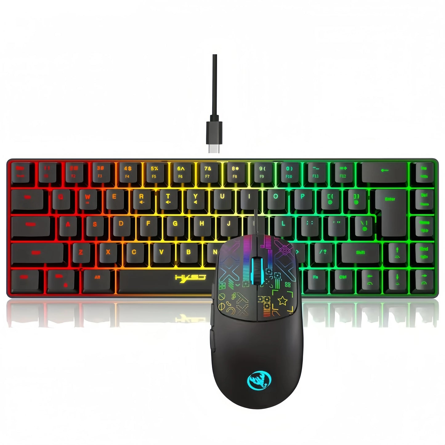 68-Key Wired RGB Gaming Keyboard & Mouse Set – Portable Backlit, Multi-Device Compatible