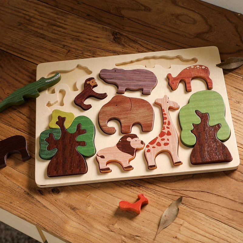 Baby Toys 3d Wooden Puzzle Forest Animals Jigsaw Puzzle Board Early Educational Montessori Wooden Toys for Children Gifts
