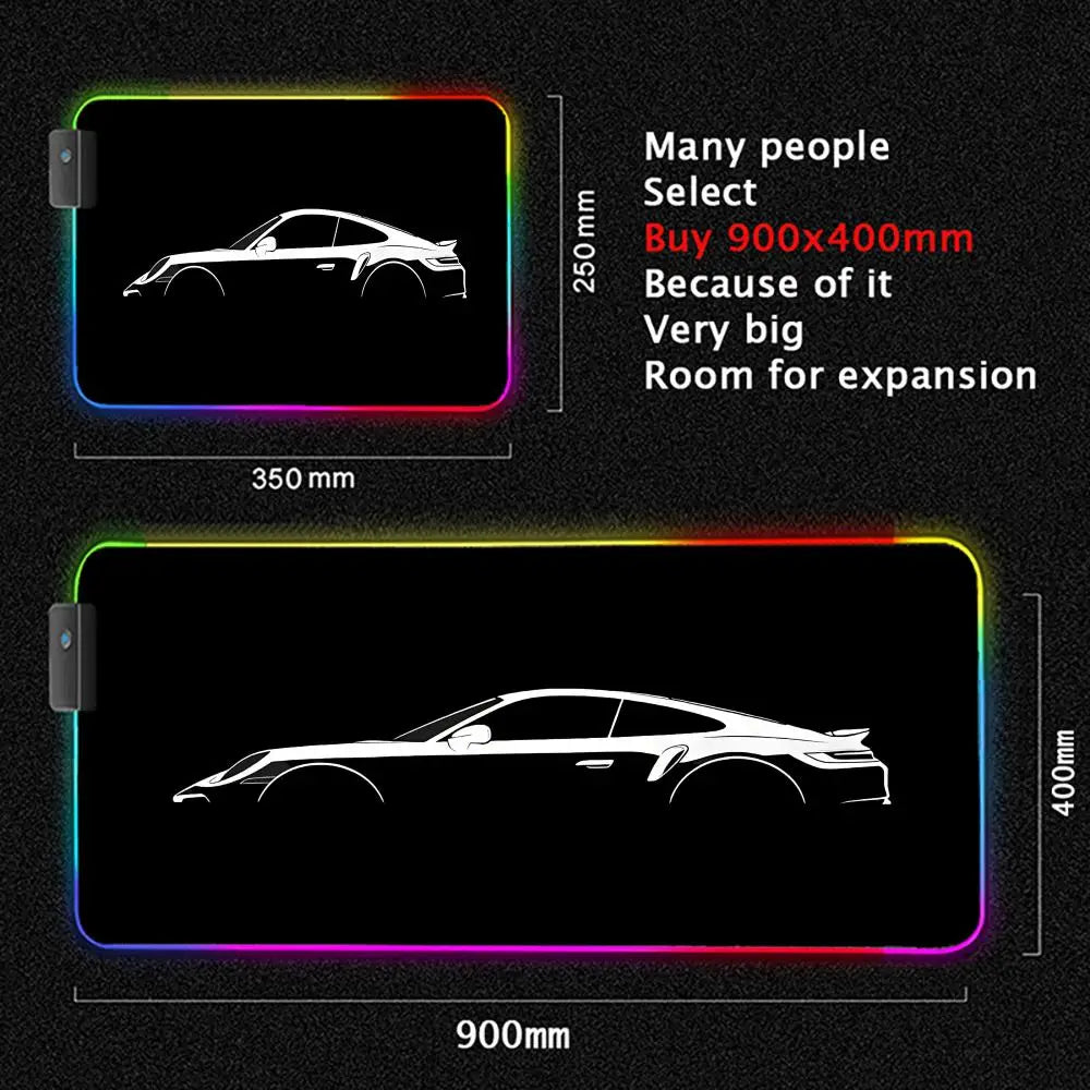Black sports Car Mouse Pad XXL RGB Gaming MousePad HD Game Accessories Large LED Light MousePads PC Computer Carpet With Backlit