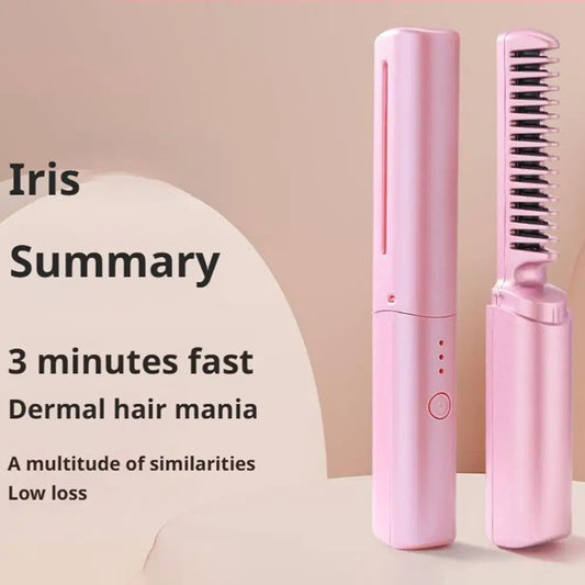 Cordless Hair Straightening Brush Negative Ion Fast Heating USB Charging Straight Curler Dual Use Home Travel Women Brush