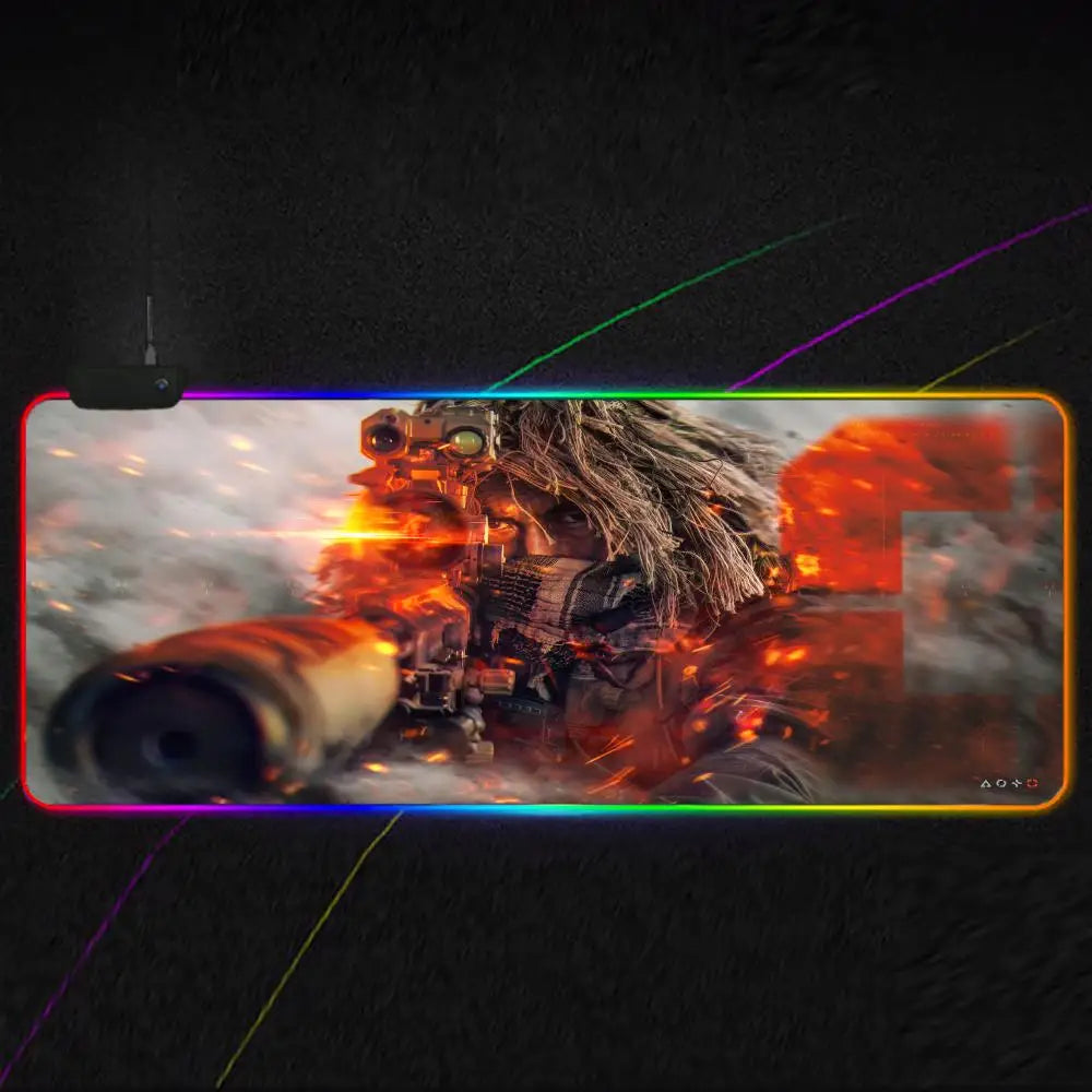 Cool Battlefield 6 Mouse Pad RGB Gaming Mouse Pad XXL, Extended Surface, Non-Slip, Smooth, LED Lights, Perfect Desk Mat