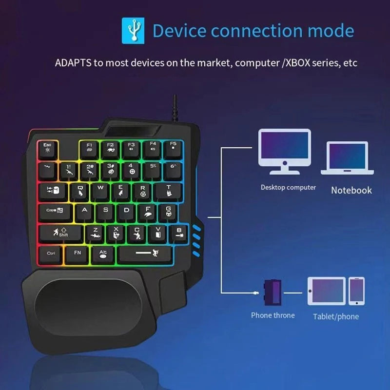RGB Gaming Keyboard Single Hand Mini USB Ultra-slim Wired 35-Keys OneHandedly Backlight Keyboard For Computer PC Laptop