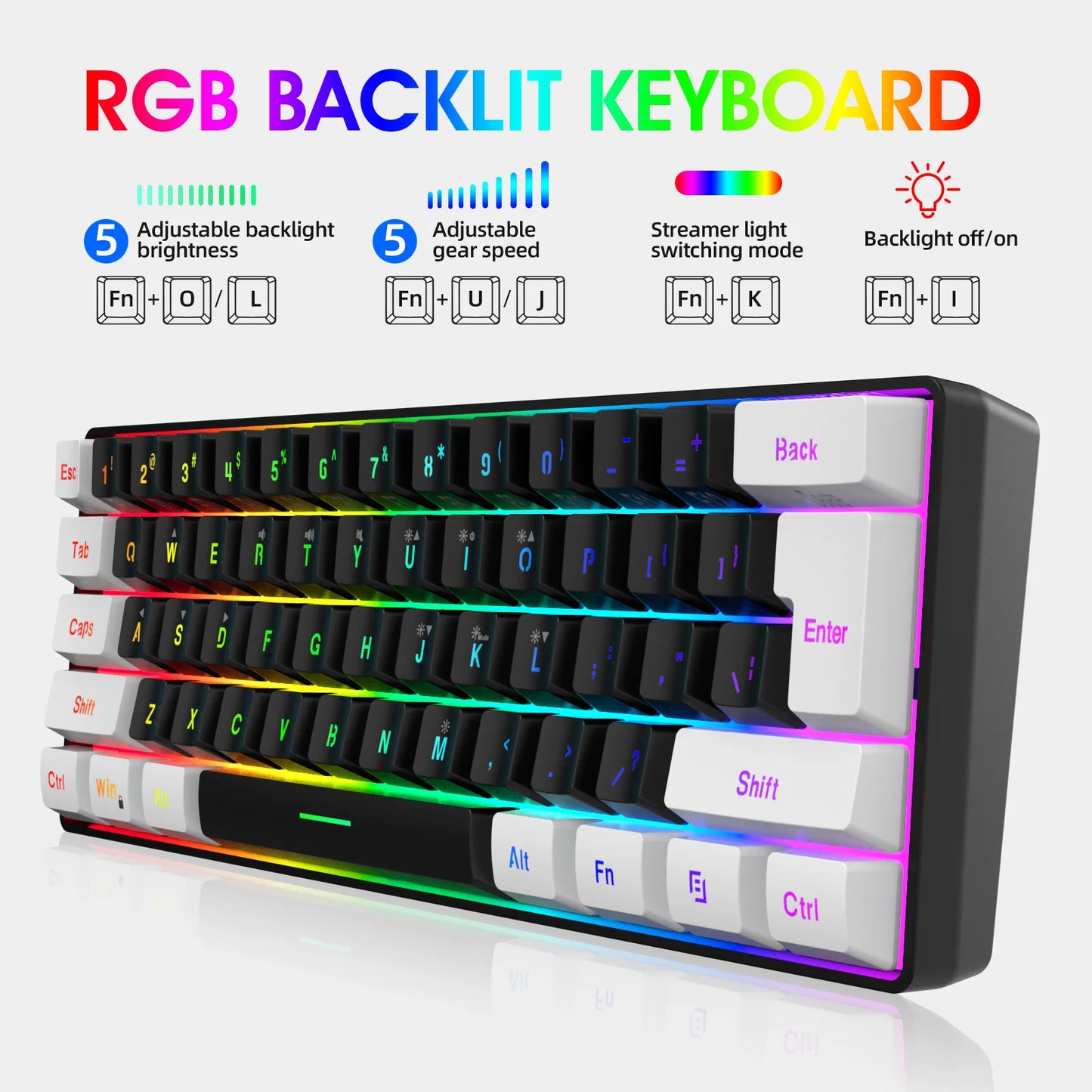 Multi-Color RGB 61Keys Wired Game Keyboard Backlight Keyboard Small Compact Gaming Keyboard for PC Laptop Gamer Dropshipping