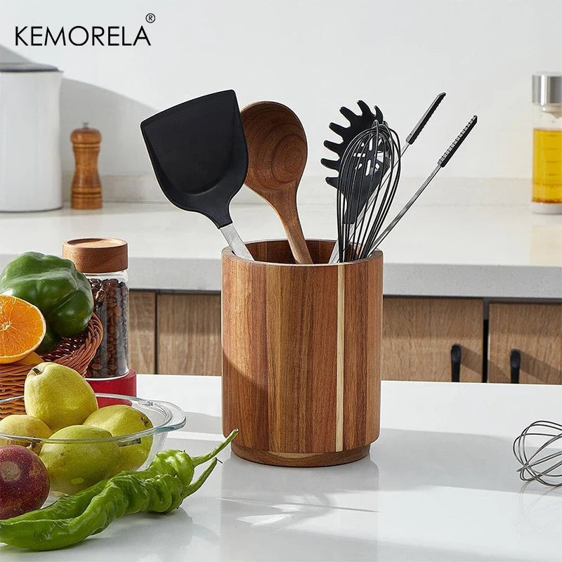 360°Rotatable Kitchenware Storage Rack Wooden Chopsticks Storage Holders Cutlery Knife And Fork  Storage Box Kitchen Accessories