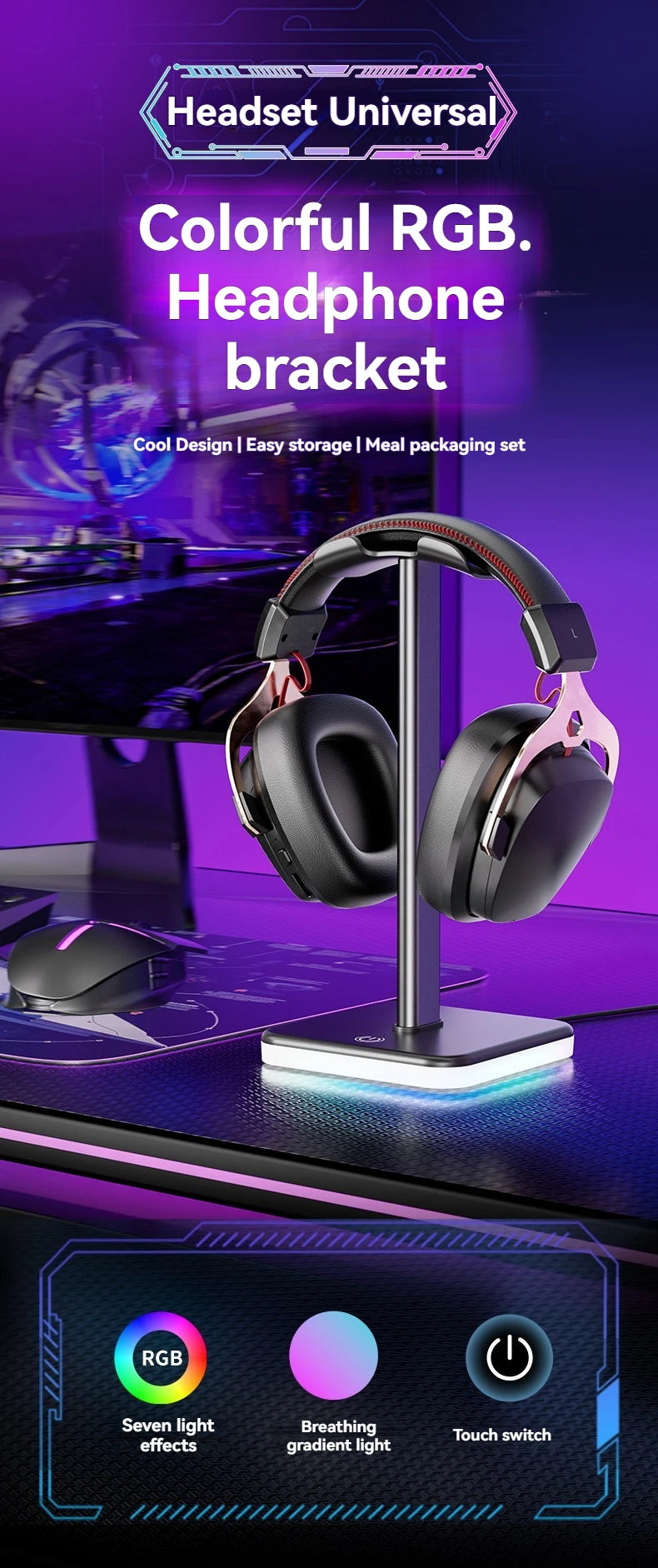 Headphone Stand with RGB Lighting - Adjustable Color Control for Gaming Headset Storage and Display