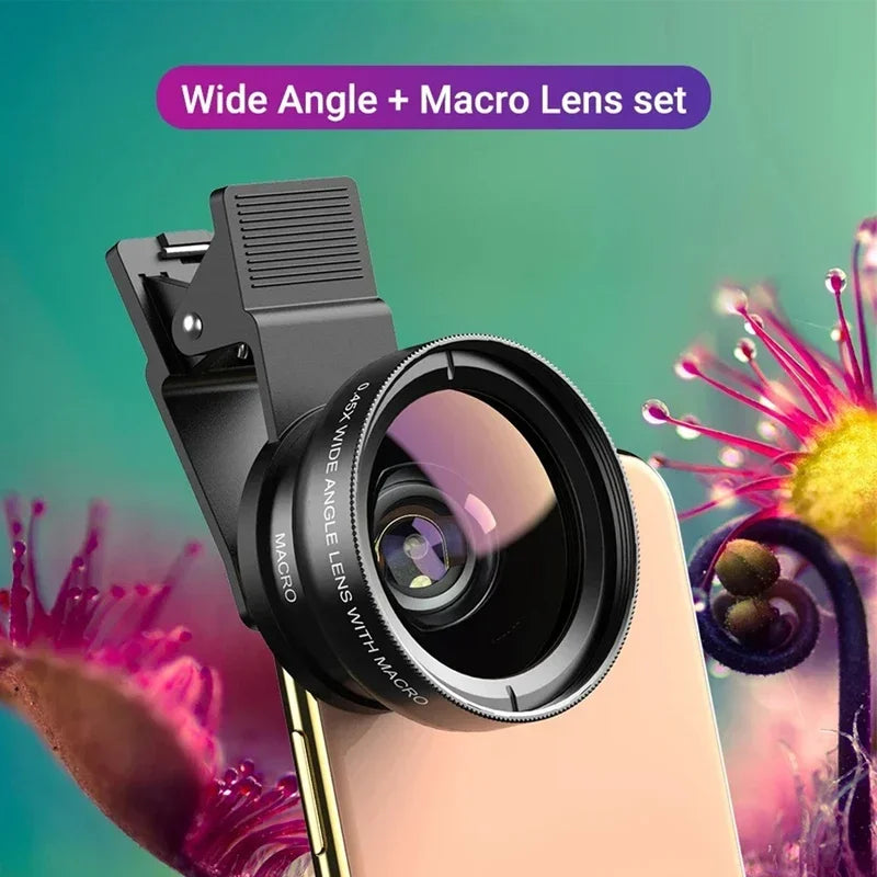 2 In 1 Clip-on Fish Eye Magnifiers Mobile Phone Lens Professional Mobile Phone Camera Lenses 15X Macro 0.45X Super Wide Angle
