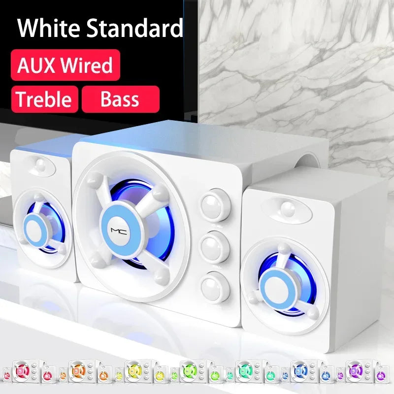 HIFI 3D Stereo Speakers Colorful LED Heavy Light AUX USB Wired Wireless Bluetooth Audio Home Theater Surround Sound Bar TV