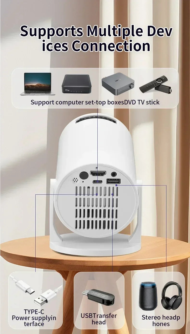 Mini 4K Portable Projector | 270° Rotatable Wi-Fi/Bluetooth | Wireless HDMI | Home Theater Outdoor Movie Night