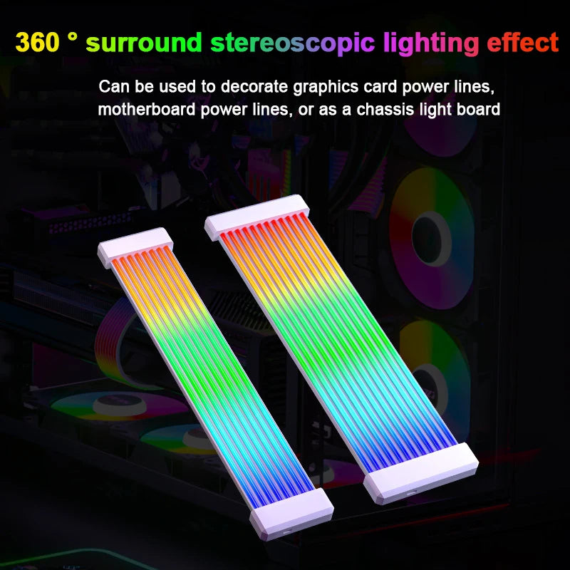 Zezzio ARGB Light Strip Neon Line PC Case Decoration 8Pin Graphics Card 24Pin Motherboard Luminous DIY RGB Computer Lamp Strip
