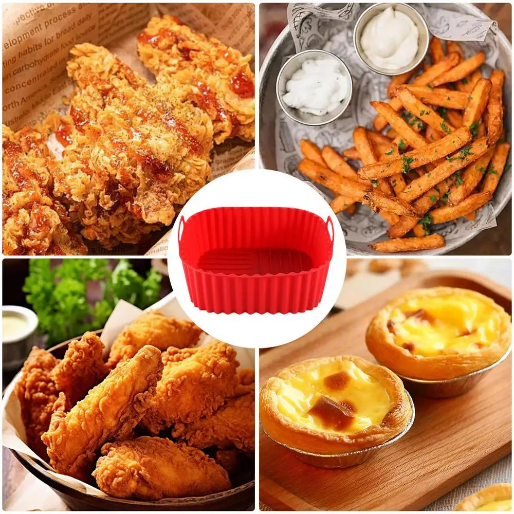 Silicone Air Fryer Liners Pot Square Airfryer Basket Plate Cooking Gadgets Reusable Non-stick Pizza Pan Oven Kitchen Accessories