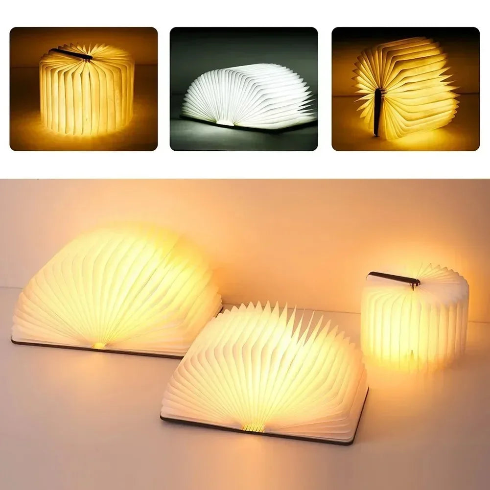 LED Wooden Book Lamp Creative 3D Book Light Folding LED Night Light USB Recharge Decor Bedroom Table Lamp for Kid Brithday Gifts