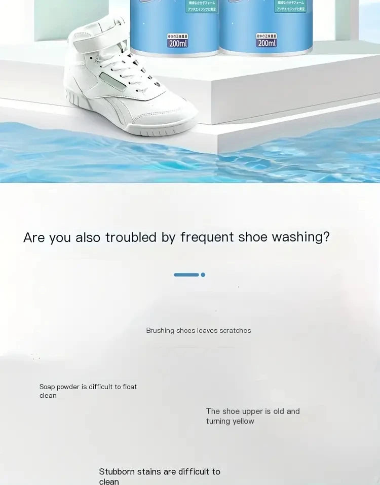 White Shoe Foam Cleaner-200ml for Sneakers Canvas & Faux - No-Rinse Formula,Stain Remover & Whitening Mousse Effortless Cleaning