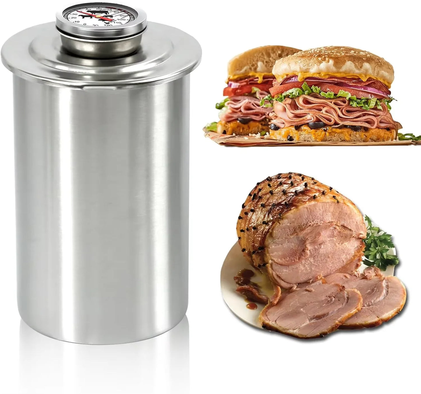 Ham Maker Stainless Steel Meat Press Cooker Large Capacity Ham Press Maker Round Shape Deli Meat Press Mold with Thermometer